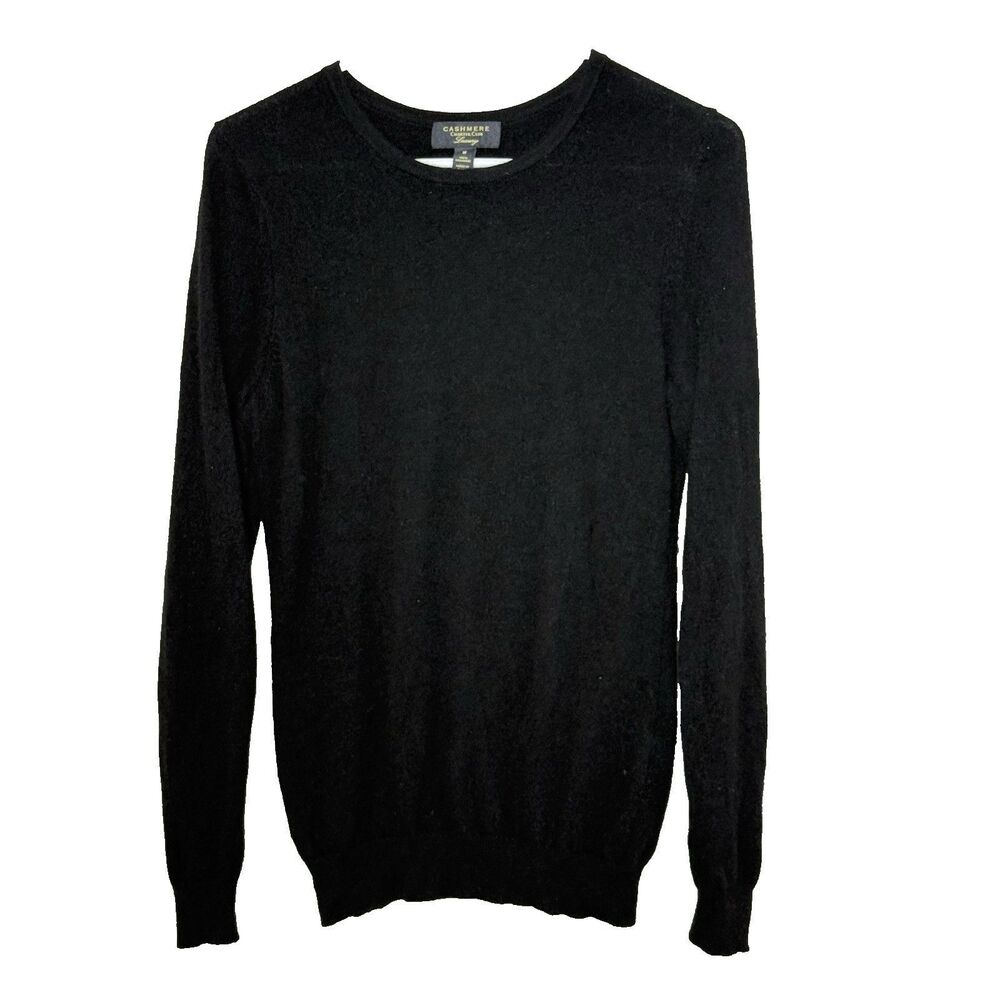 Charter Club Luxury Cashmere Black Crew Neck Sweater Women's Size Medium Classic